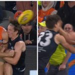 Toby Greene in MRO battle after mid-air collision with Jordan Boyd, Jesse Hogan hits Jordan Boyd, GWS Giants vs Carlton Blues, Match Review Officer, shoulder hits head, video, watch, reaction, comments, breaking news, Tom Barrass